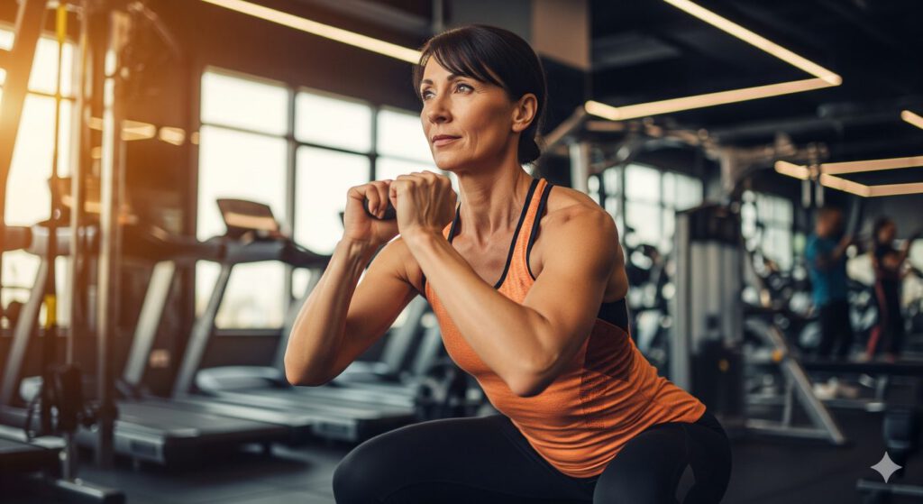 Frau über 40 macht eine Übung im Fitnessstudio